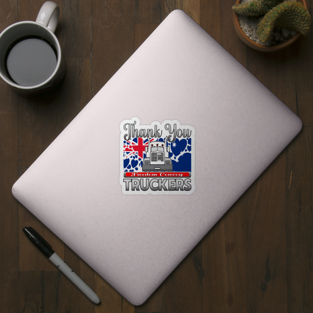 THANK YOU, TRUCKERS - AUSTRALIA FLAG WITH HEARTS - FREEDOM CONVOY CANBERRA - SILVER GRAY LETTER DESIGN by KathyNoNoise